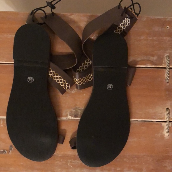 Morbarrz Brown PU Ankle Wrap Sandals Sz 38 NWOT - Picture 3 of 6